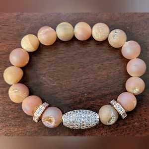 New Women's Druzy Agate Peach Pave Geode Rose Gold Bracelet 10mm